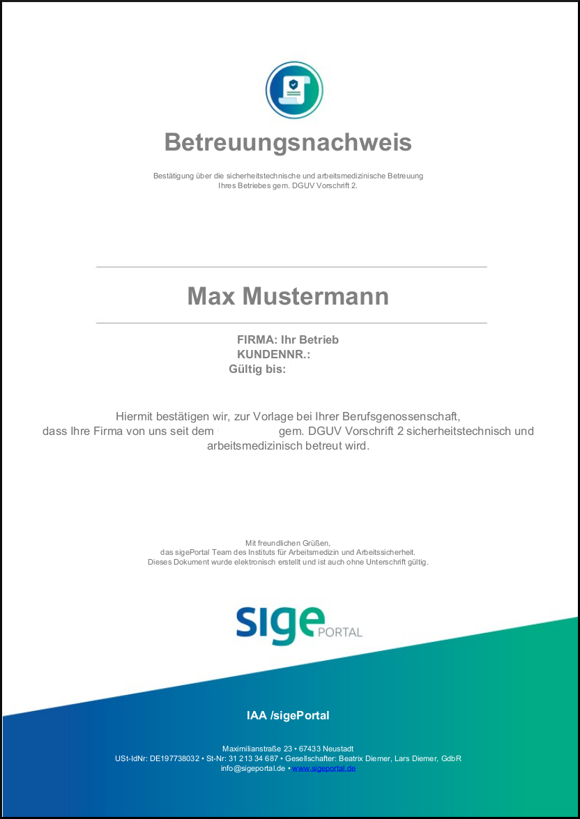 Mit Betreuungsnachweis sofort vorweisen